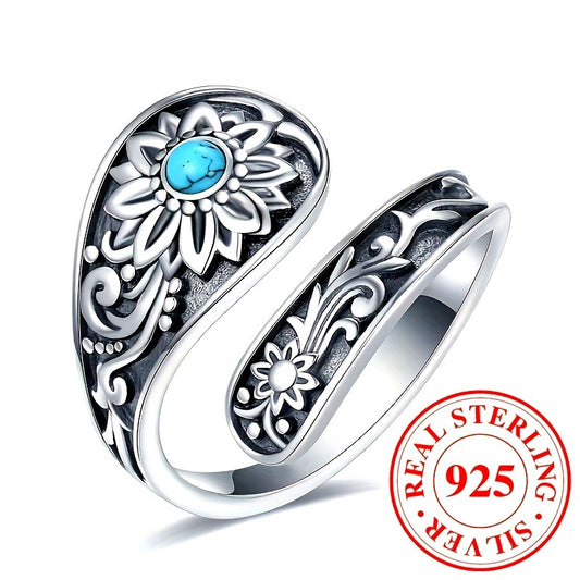 925 Silver Sunflowers, Embellished With Inlaid Turquoise.